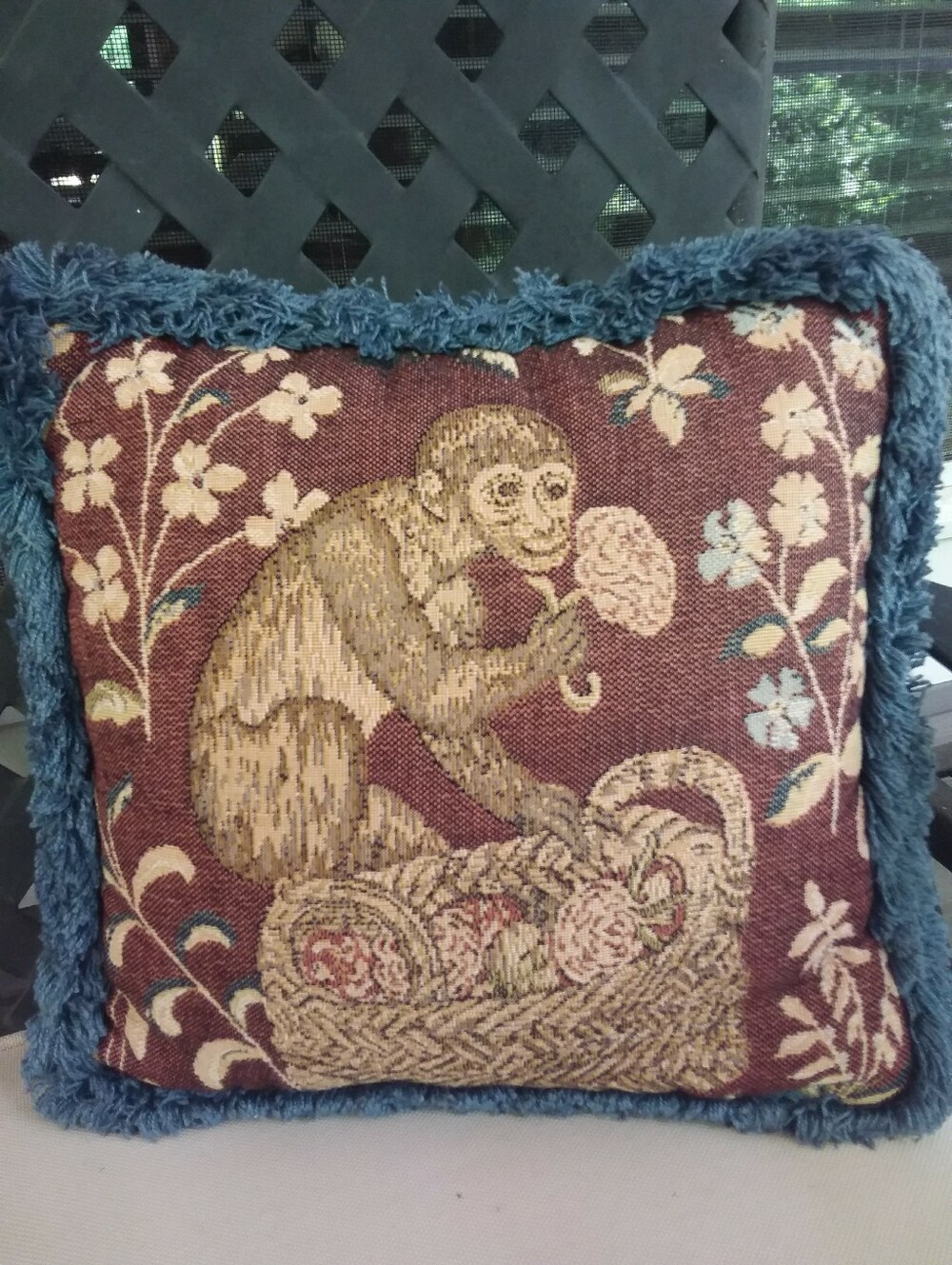 Vintage Tapestry Monkey Pillows, Pair